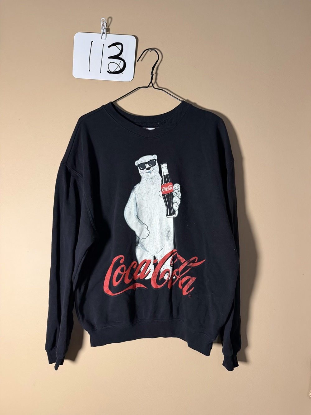 Coca Cola Black Crewneck Sweatshirt with Polar Bear Graphic and Red Script